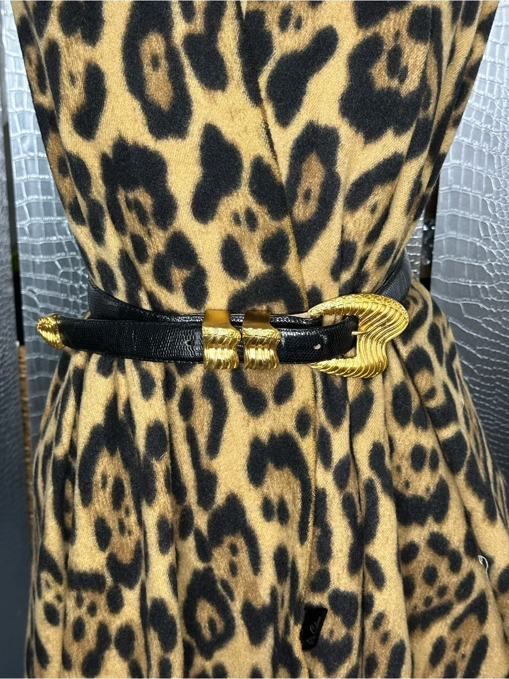 Dicelli Vintage Black Genuine Lizard Belt with Gold Buckle